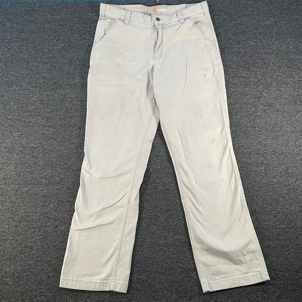 Carhartt Relaxed Fit Canvas Pants Mens 36x34 Khaki Tan Good 102291 Stretch